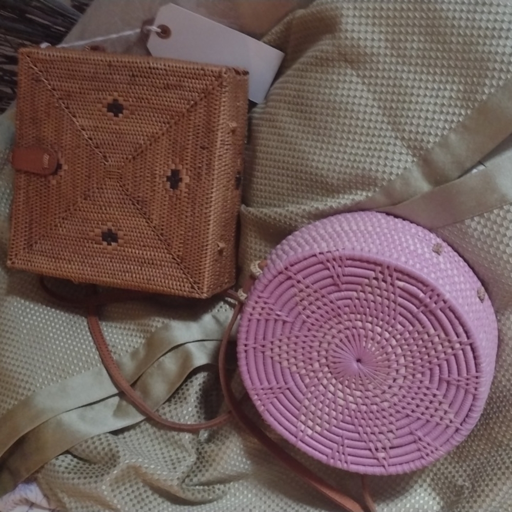The square 8x8x2.5" ARTISIAN CRAFTED ArA Reed crossbody bag